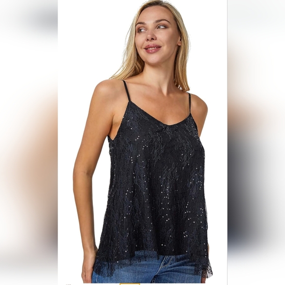 Women's Sequin Tank Tops Sleveless Sparkle Shimmer Camisole Cocktail Club Party - Picture 1 of 5
